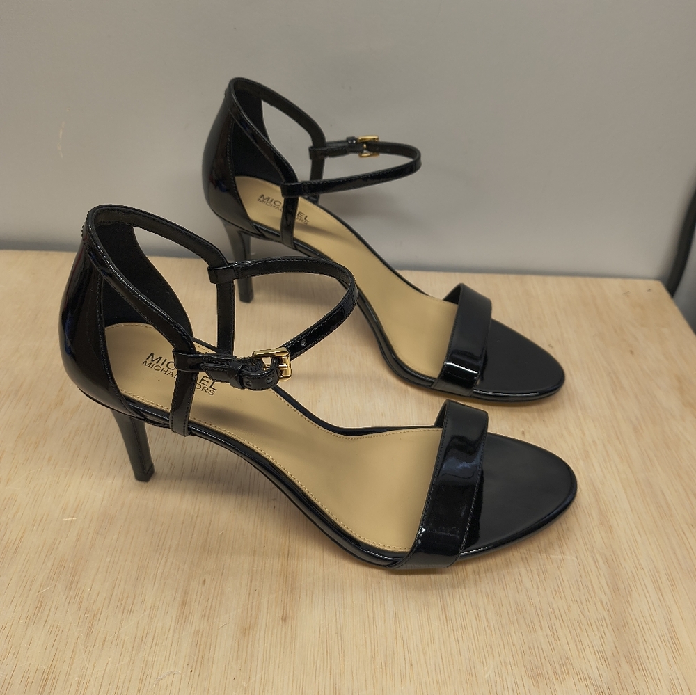 Michael Kors Simone Mid Sandal Patent Heels Black Size 9M - Picture 2 of 8